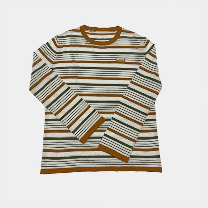 SM-K0004 長袖クルーストライプ ルーズ日焼け止めニットジャンパー SM-K0004 長袖クルーストライプ ルーズ日焼け止めニットジャンパー